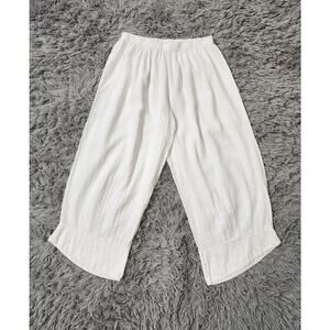 Diverse Pants Womens One Size White Linen Viscose Wide Leg Capri Made In Italy